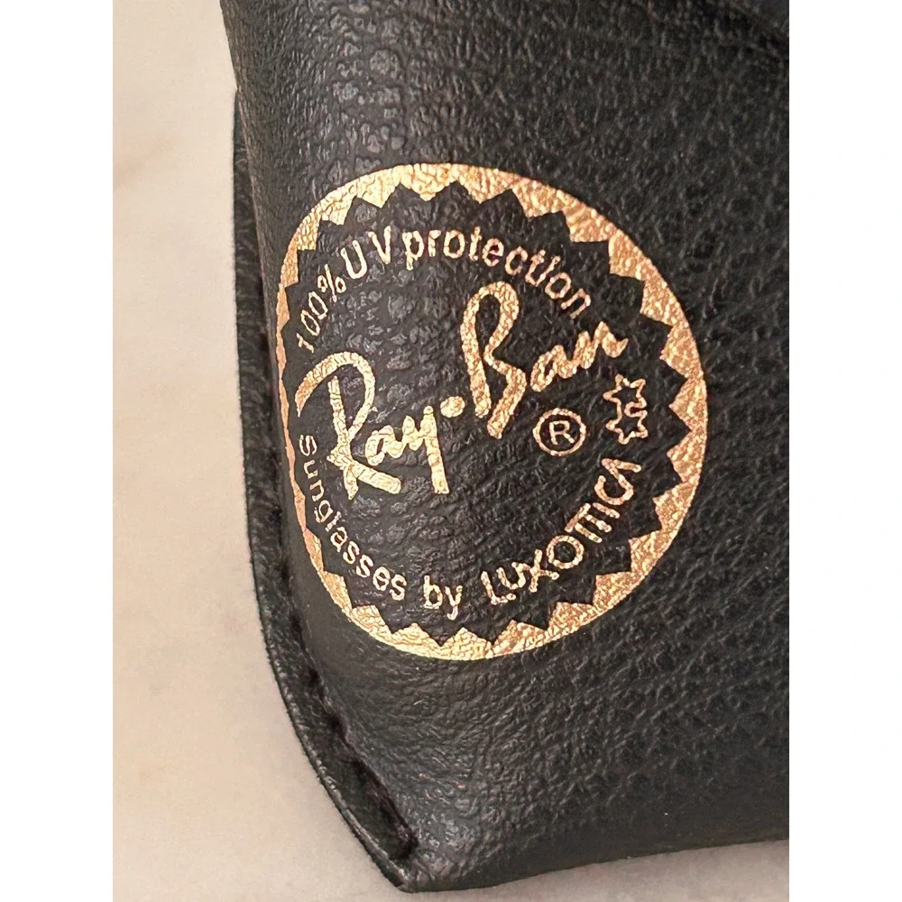 Ray-Ban Black Pebbled Leather Sunglasses Case Gold Seal Luxottica Snap Closure